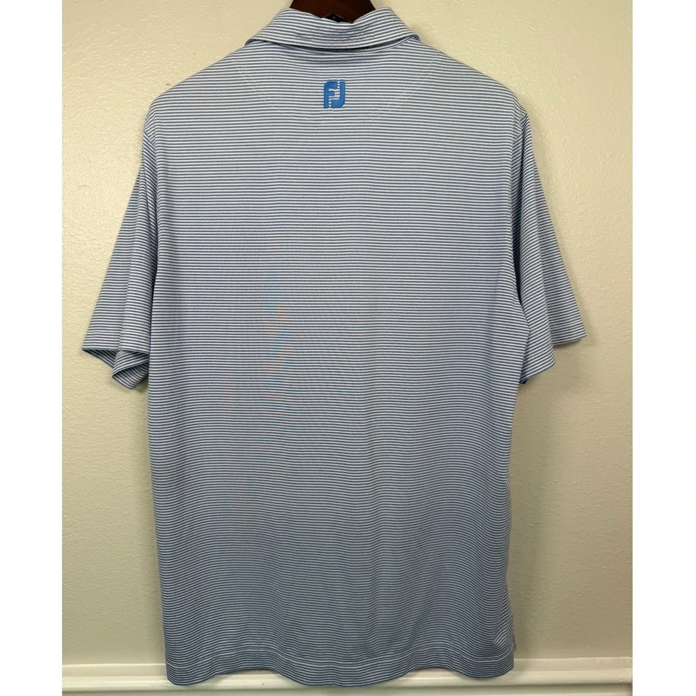 Footjoy Athletic Fit Mens Golf‎ Polo Shirt XL Blue White Stripe Short Sleeve